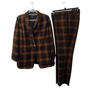 Iman: 2pc Plaid Pantsuit, Size 2X, Brunt Orange, Brown, Black